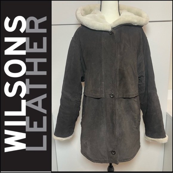 Wilsons Real Leather Brown Suede Coat Cozy Fur Lined Jacket Unisex
